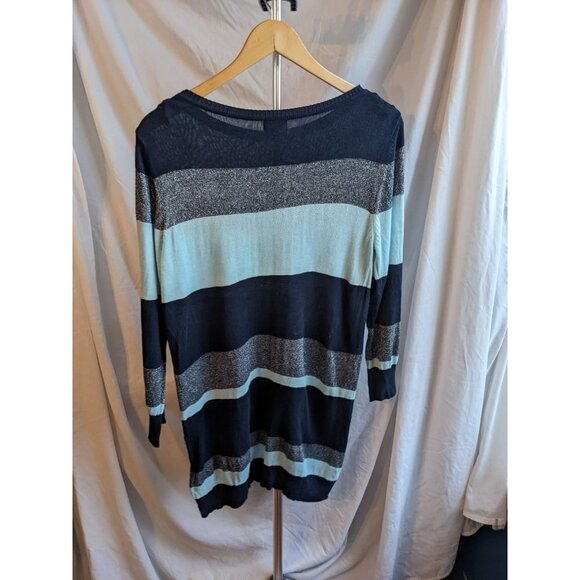 SIMPLY EMMA Blue & Silver Striped Metallic Lurex Sweater Tunic Lightweight Sz 1X - Picture 7 of 7